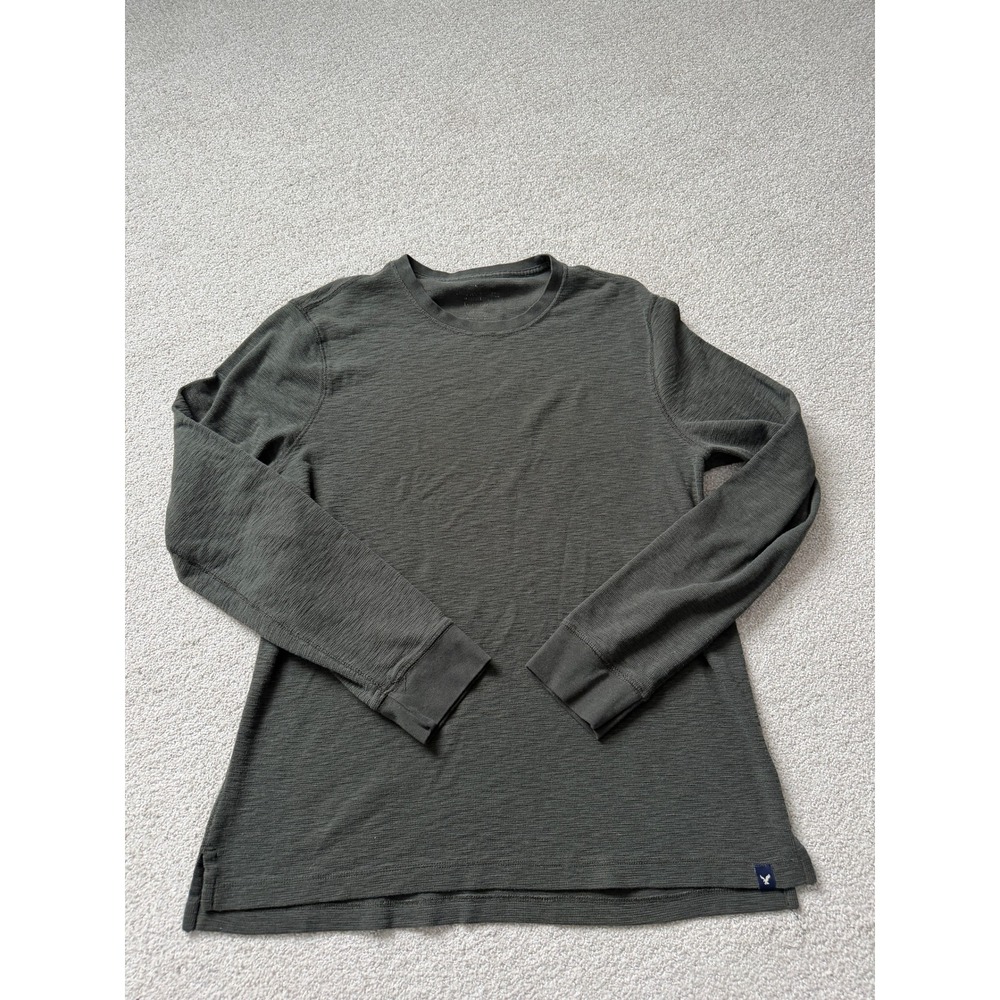 American Eagle Shirt Mens Size M Olive Green Long Sleeve Slub Y2K‎